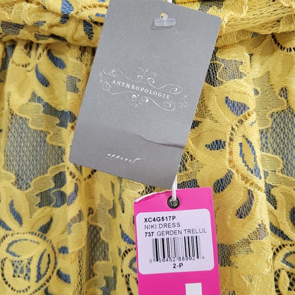 Anthro Tracy Reese Niki lace yellow mini dress 2P nwt - Picture 3 of 5
